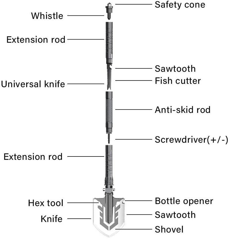 Multi-purpose Folding Military Shovel with Camping Defense & Security Tools