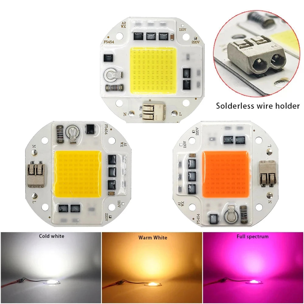 Driverless COB LED Chip Light: 20W 30W 50W, Full Spectrum, LED Bulbs, High Power 3000K 6500K Floodlight, Smart IC.