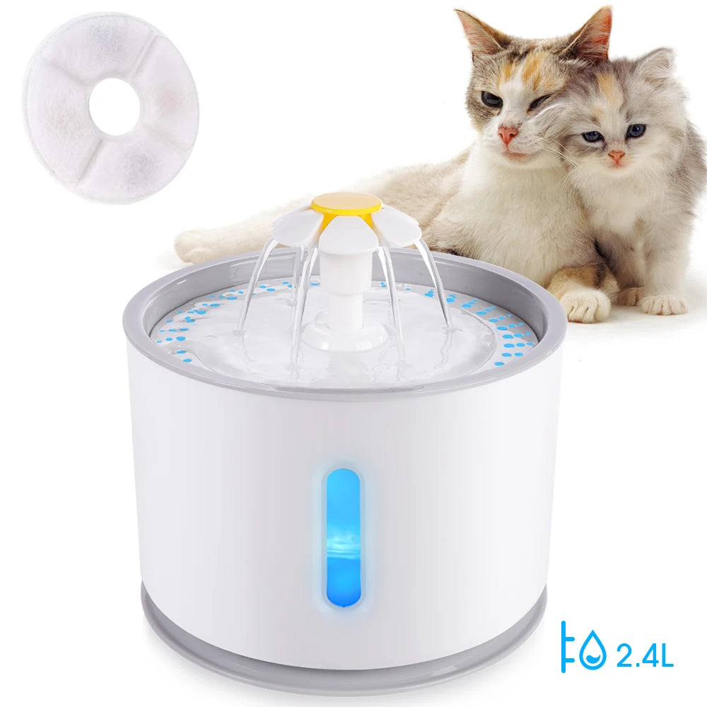 Automatic Pet Water Fountain with LED Lighting, 5 Pack Filters ,2.4L capacity