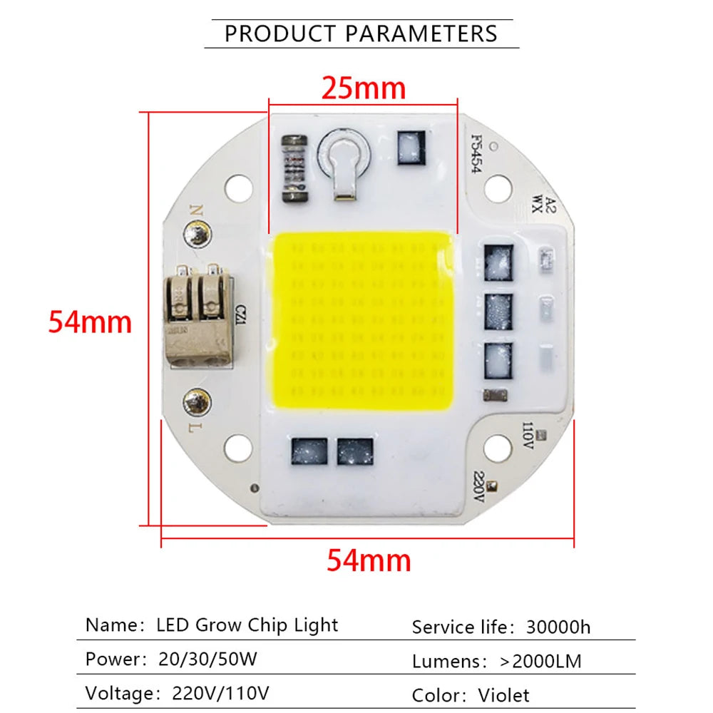 Driverless COB LED Chip Light: 20W 30W 50W, Full Spectrum, LED Bulbs, High Power 3000K 6500K Floodlight, Smart IC.