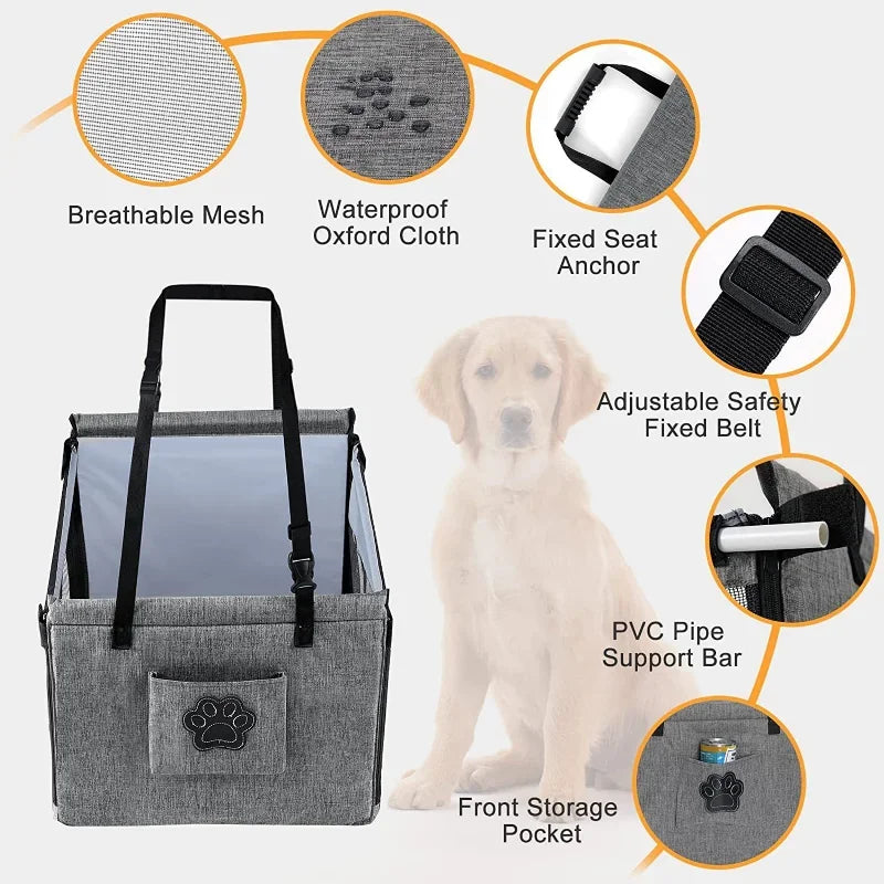 Secure Car Pet Seat:  Stable,  Safe, Portable,  Waterproof, Puppy Travel Basket.