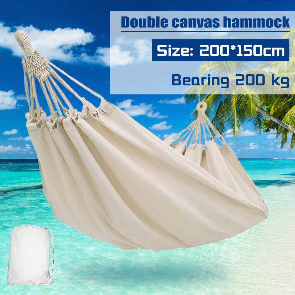 60"x76"  Canvas Seaman Style Hammock: Hanging Bed, Gathered Ends, Without Stick, White, Double Chair, Swing, Sleeping Bed for Travel Rollover Prevention