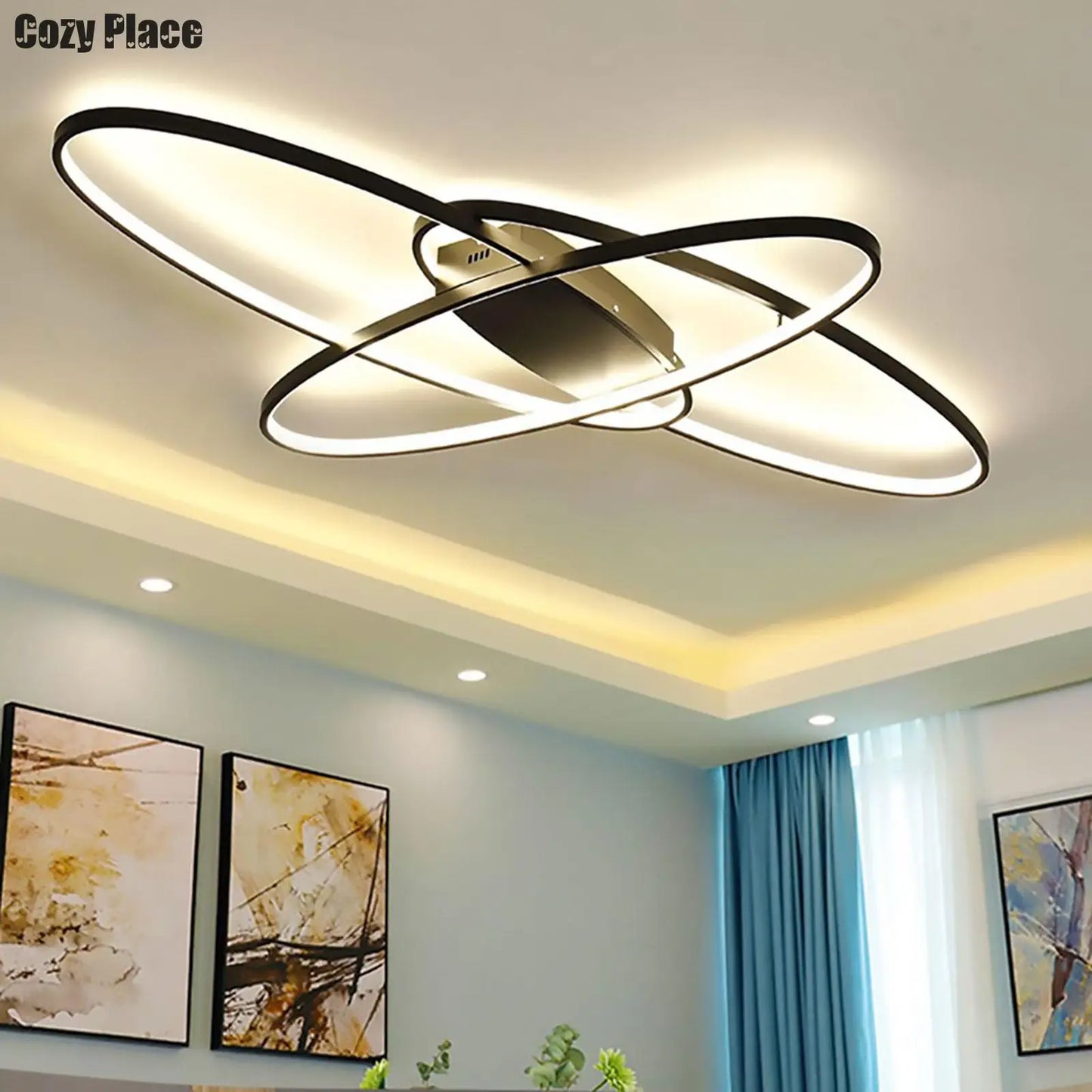 LED Ceiling Chandelier:  Modern Geometric, Low Drop, Home Decor Ceiling Lighting, Brightness & Color Temp Remotely Controlled, Black/White