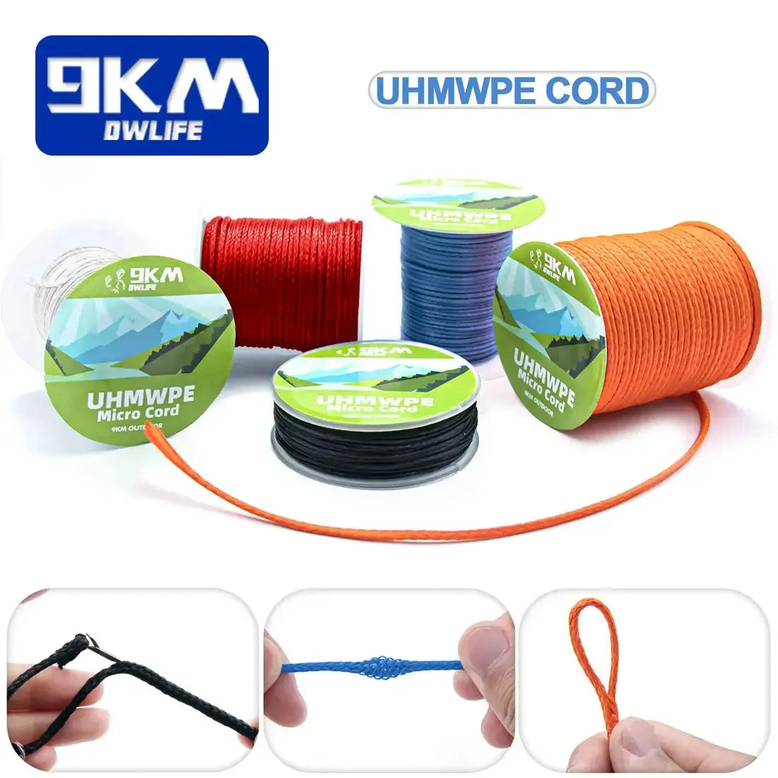 9KM UHMWPE Cord 0.8~1.6mm Hollow Braided Rope : Hammock, Tarp Ridgeline, Tent Rope, Kite Line, Fishing, Climbing, Camping, Kayak, Sailboat 100~750lb SWL. STRONGER THAN STEEL. CAN'T HAVE TOO MUCH!