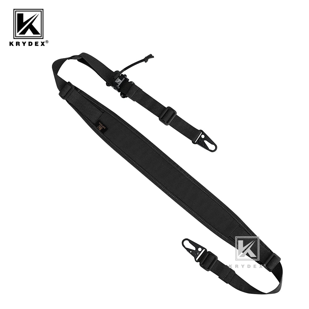 KRYDEX Tactical Rifle Sling : Slingster Strap ,2 Point / 1 Point, Adjustable, 2.25" Modular Removable Pad For Combat Shooting, Hunting. Color Black