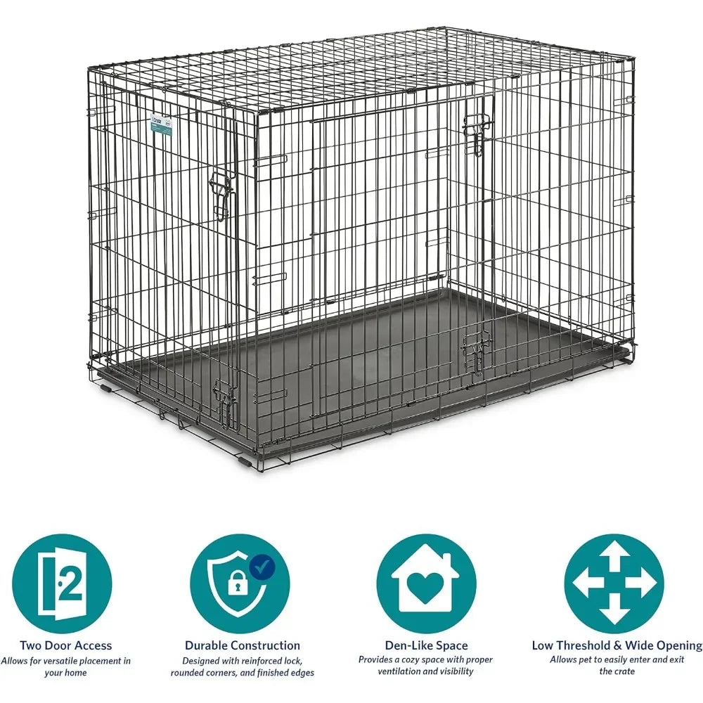 Large Breed Dog Cage: Collapsible Hinged Wire Construction with Leak Proof Floor Pan