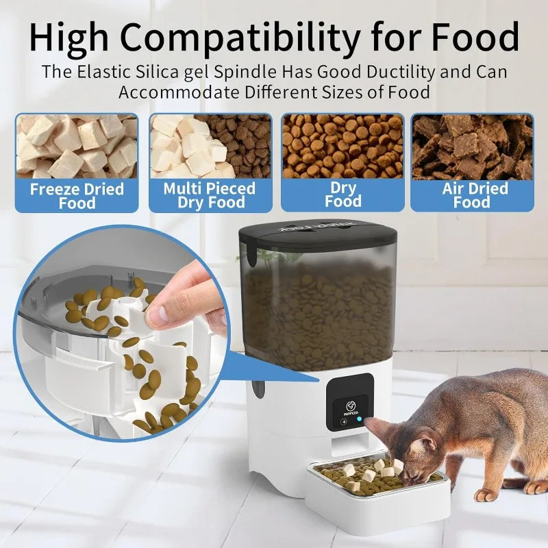 Smart Automatic Animal Feeders:  Pet Feeder with WiFi APP Control for Remote Feeding of Small to Midsize Pets.