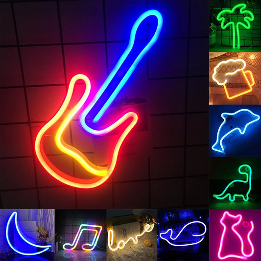 LED Neon Sign: Neon Style, Various Images on Clear Acrylic, USB/Battery Powered,Wall Mount.