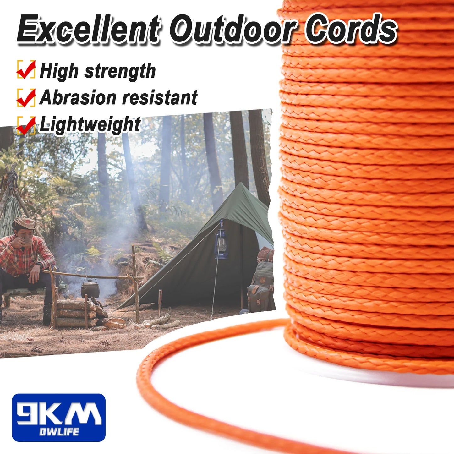 9KM UHMWPE Cord 0.8~1.6mm Hollow Braided Rope : Hammock, Tarp Ridgeline, Tent Rope, Kite Line, Fishing, Climbing, Camping, Kayak, Sailboat 100~750lb SWL. STRONGER THAN STEEL. CAN'T HAVE TOO MUCH!