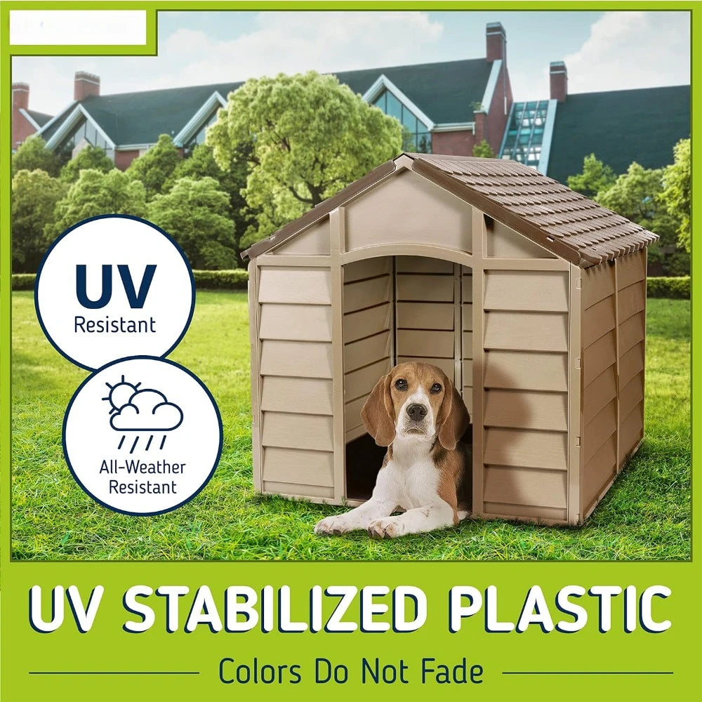 Outdoor Plastic Pet House : Easy to Assemble for Dogs, Weather & Water Resistant Home