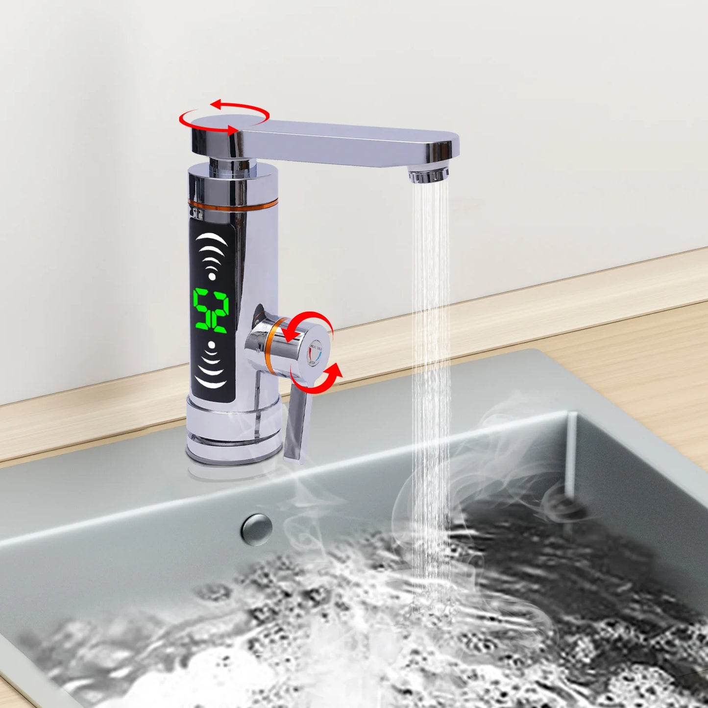 INSTANT HOT WATER FAUCET: 110V / 3KW Electric Water Heater Faucet, Instant Hot Water Faucet, Fast Heating Tap with LED Digital Display, Rotatable Spout, For Bathroom or Kitchen.