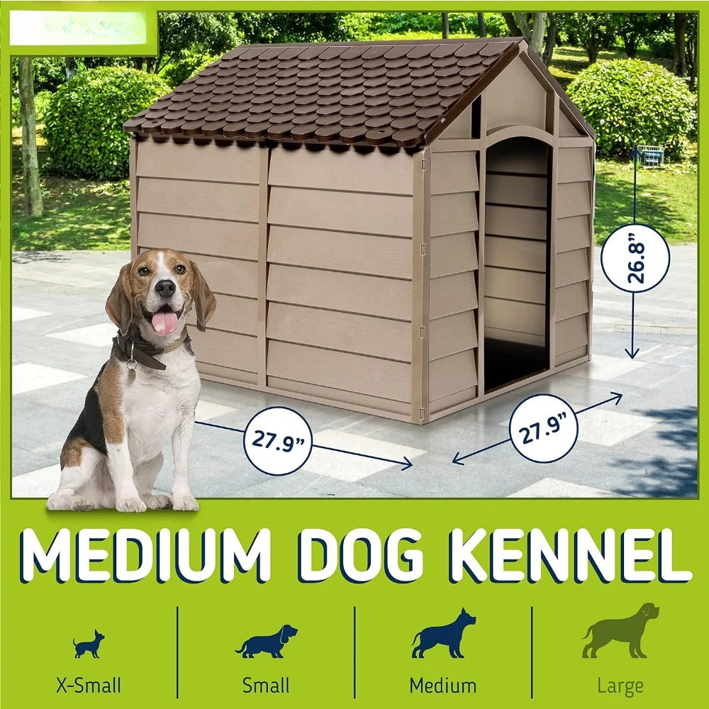 Outdoor Plastic Pet House : Easy to Assemble for Dogs, Weather & Water Resistant Home