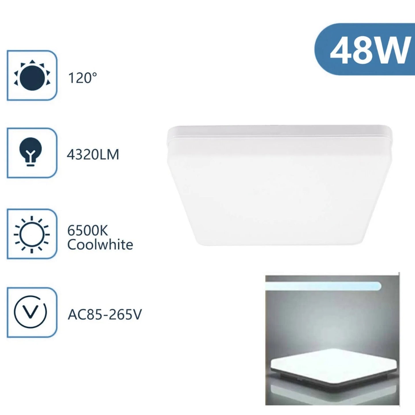 US 48W LED Ultra Thin Ceiling Fixture: Surface Mount Ceiling Fixture for Bedroom, Kitchen,Playroom, Garage, Laundry. 6000K Lamp