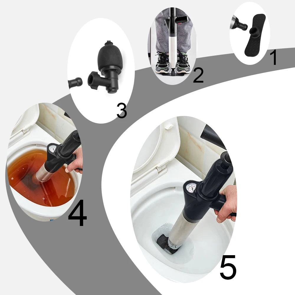 Pneumatic Toilet / Drain Clog Remover: High Pressure Drain Plunger, Clog Remover, Sewer Pipe Unblocker, Air Drain Blaster.