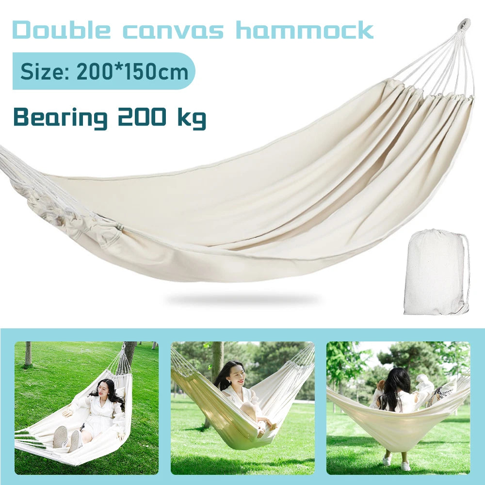 60"x76"  Canvas Seaman Style Hammock: Hanging Bed, Gathered Ends, Without Stick, White, Double Chair, Swing, Sleeping Bed for Travel Rollover Prevention