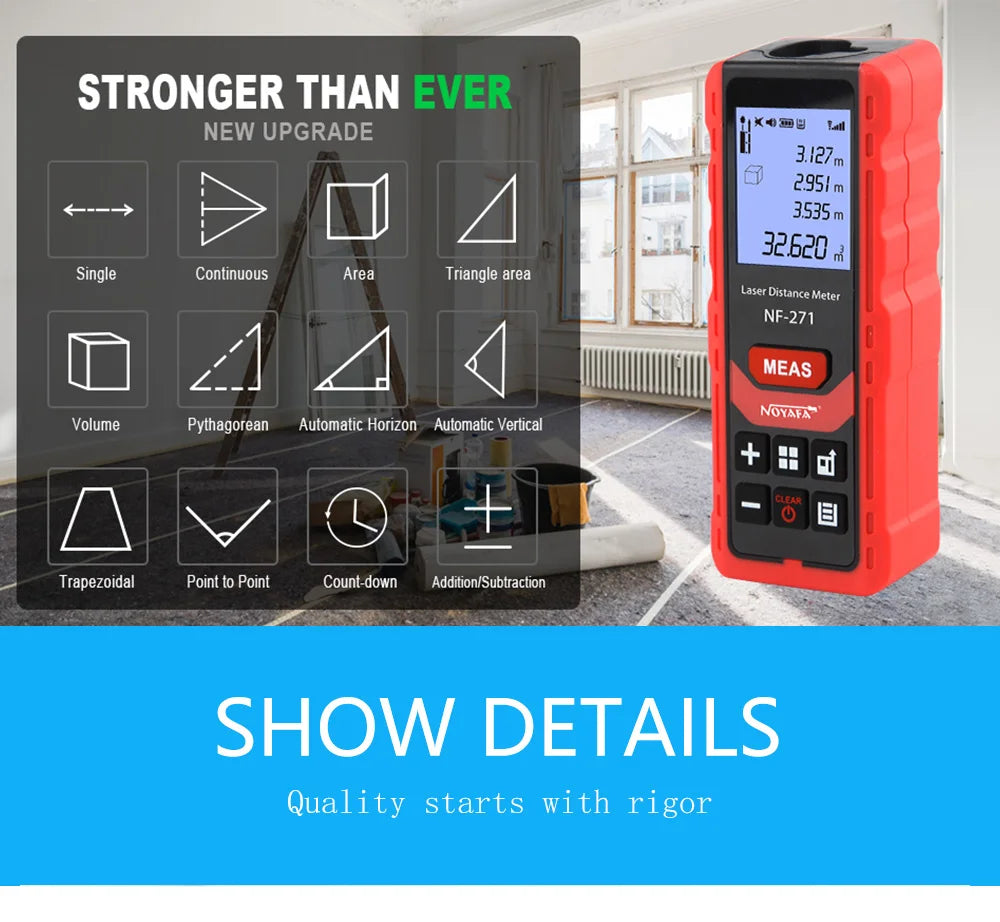 NF-271 Laser Measurement Device: 40M/80M Rangefinder, Calculates Distance, Area & Volume. Digital Ruler,Geometric Calculator Tool.