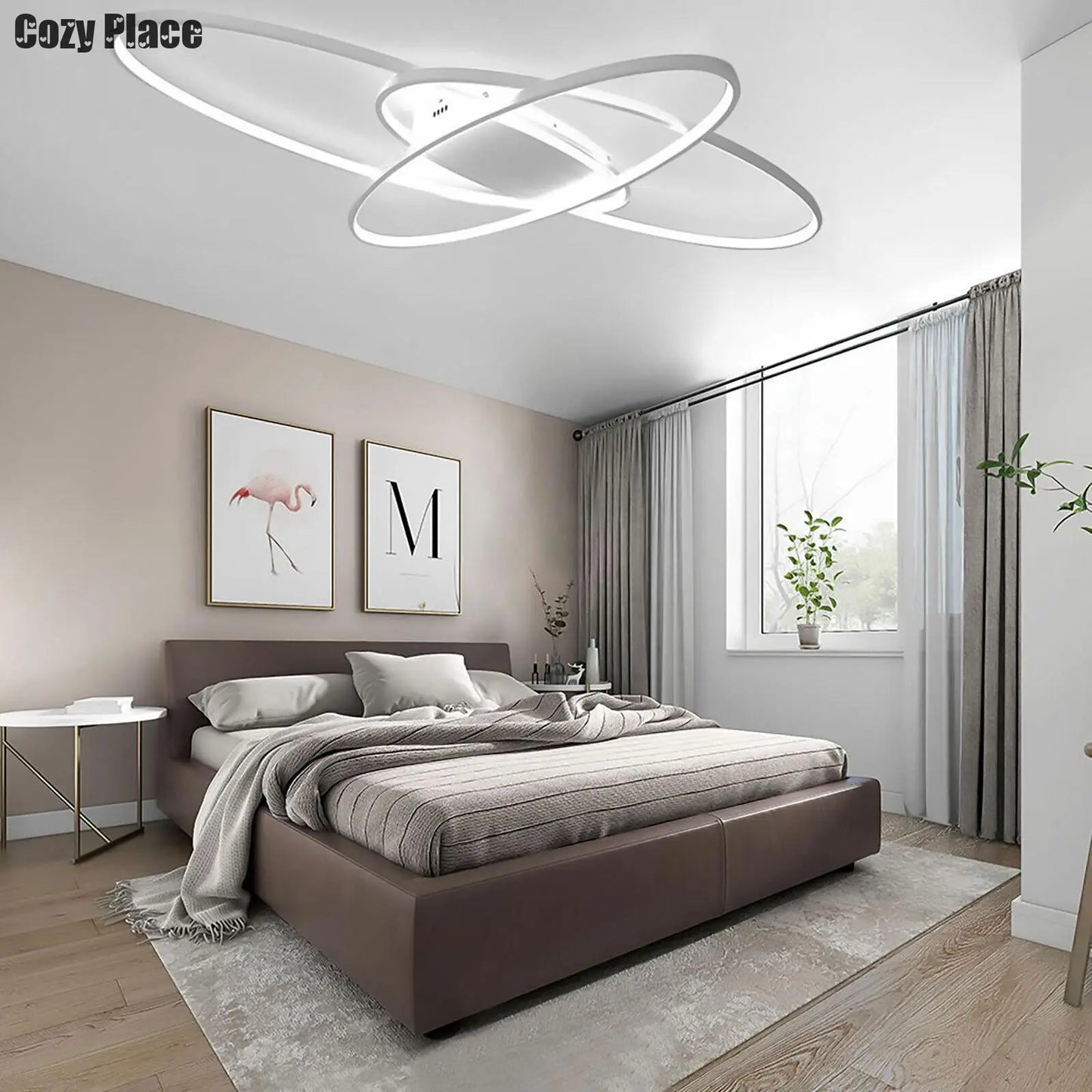 LED Ceiling Chandelier:  Modern Geometric, Low Drop, Home Decor Ceiling Lighting, Brightness & Color Temp Remotely Controlled, Black/White