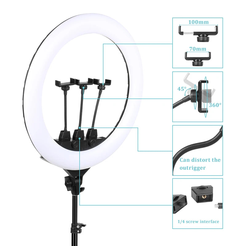 22" LED Light Rings: 3200-6500K Variable Color Temperature, 0-100% Brightness, 2M Power Cable. Ideal Lamp For Make Up/Photo Shooting. Excellent Area Work Light.