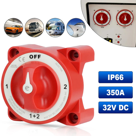 New 4 Position Battery Disconnect Switches AFD 32V 350A Luminous Isolator Disconnect Rotary Switch for Boat, Truck, RV, Off grid.