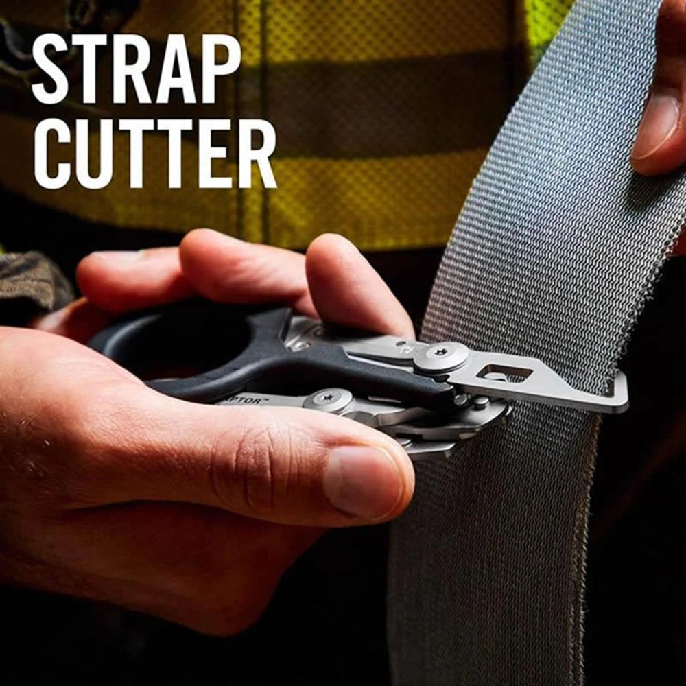 Raptor Emergency Response Shears: Multifunctional Scissors with Strap Cutter and Glass Breaker. Composite Holster included.