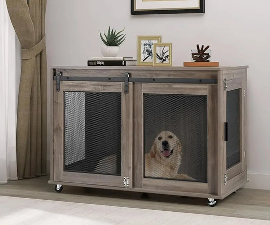 40 Inch Dog Crate Furniture: Wooden Heavy Duty Kennel Indoor, Decorative Cage Table for Large Medium Dogs