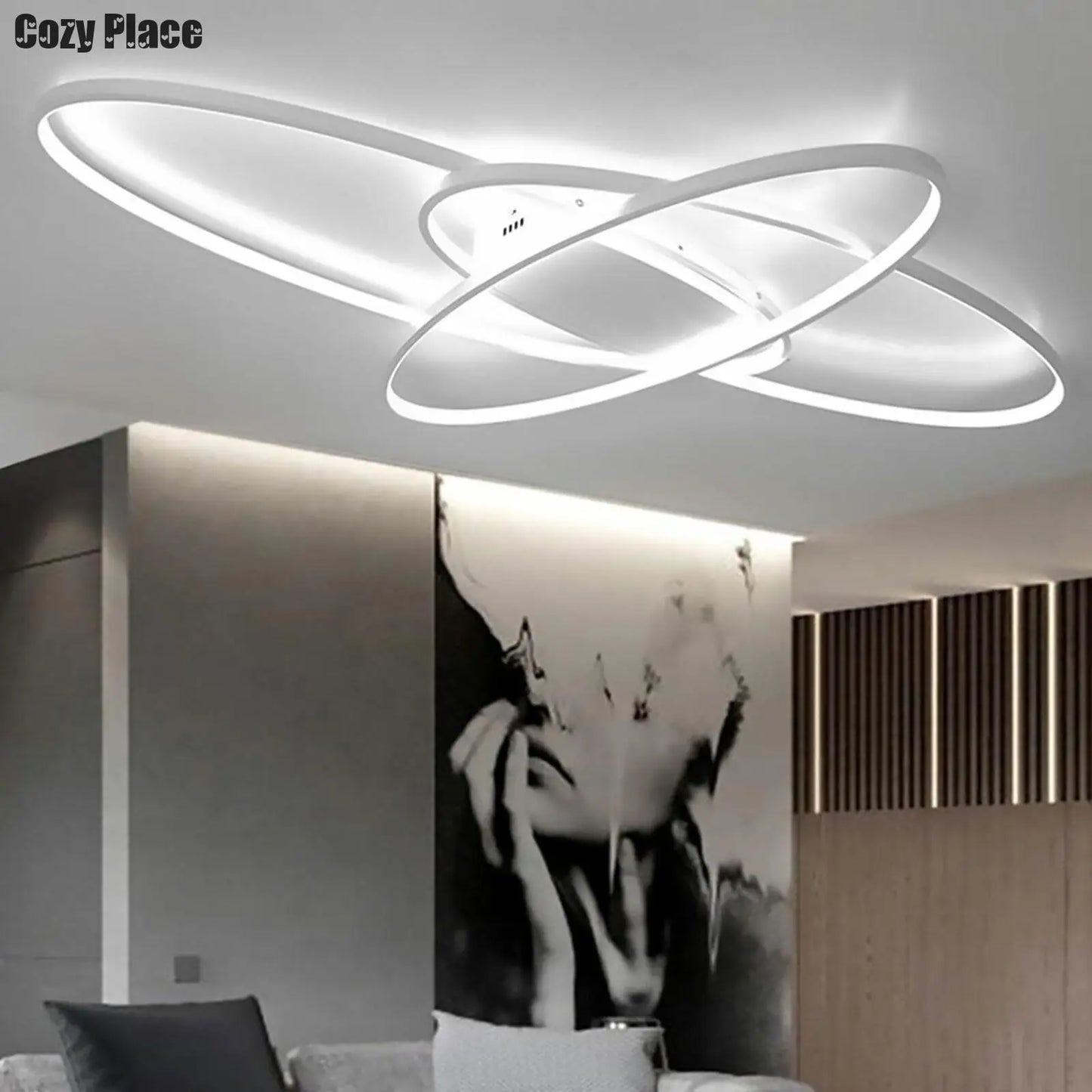 LED Ceiling Chandelier:  Modern Geometric, Low Drop, Home Decor Ceiling Lighting, Brightness & Color Temp Remotely Controlled, Black/White