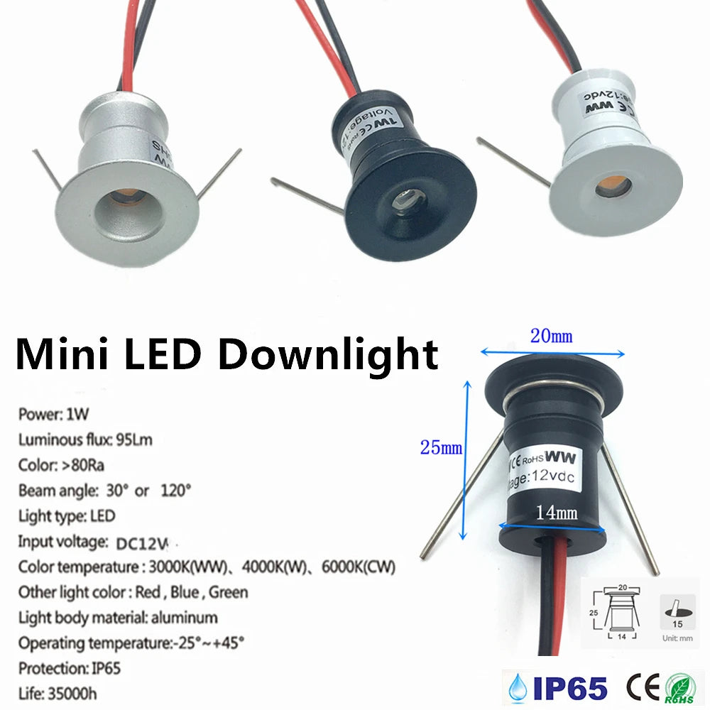 Mini LED Downlight/Accent Light: 12V, 15mm, Recessed Fixture.Available in Spot & Flood, Silver, White or Black Trim. Outdoor IP65, with Transformer 110-220V.
Various color temperature & RGB options.