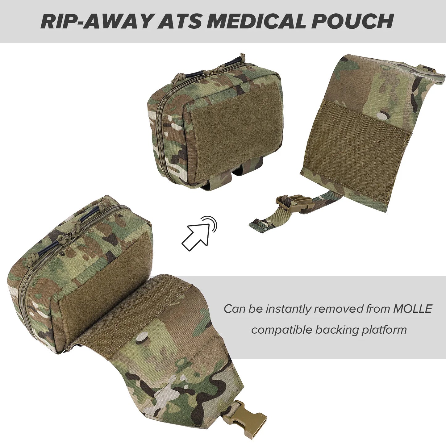 KRYDEX Tactical Rip Away Medical Pouch: Tear Off First Aid IFAK Pouch, MOLLE, EMT Holder, 4 Colors Outdoor Emergency Survival Bag