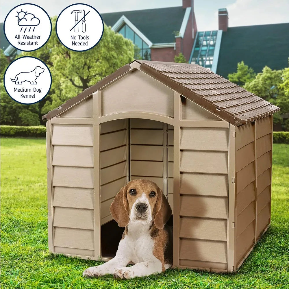 Outdoor Plastic Pet House : Easy to Assemble for Dogs, Weather & Water Resistant Home