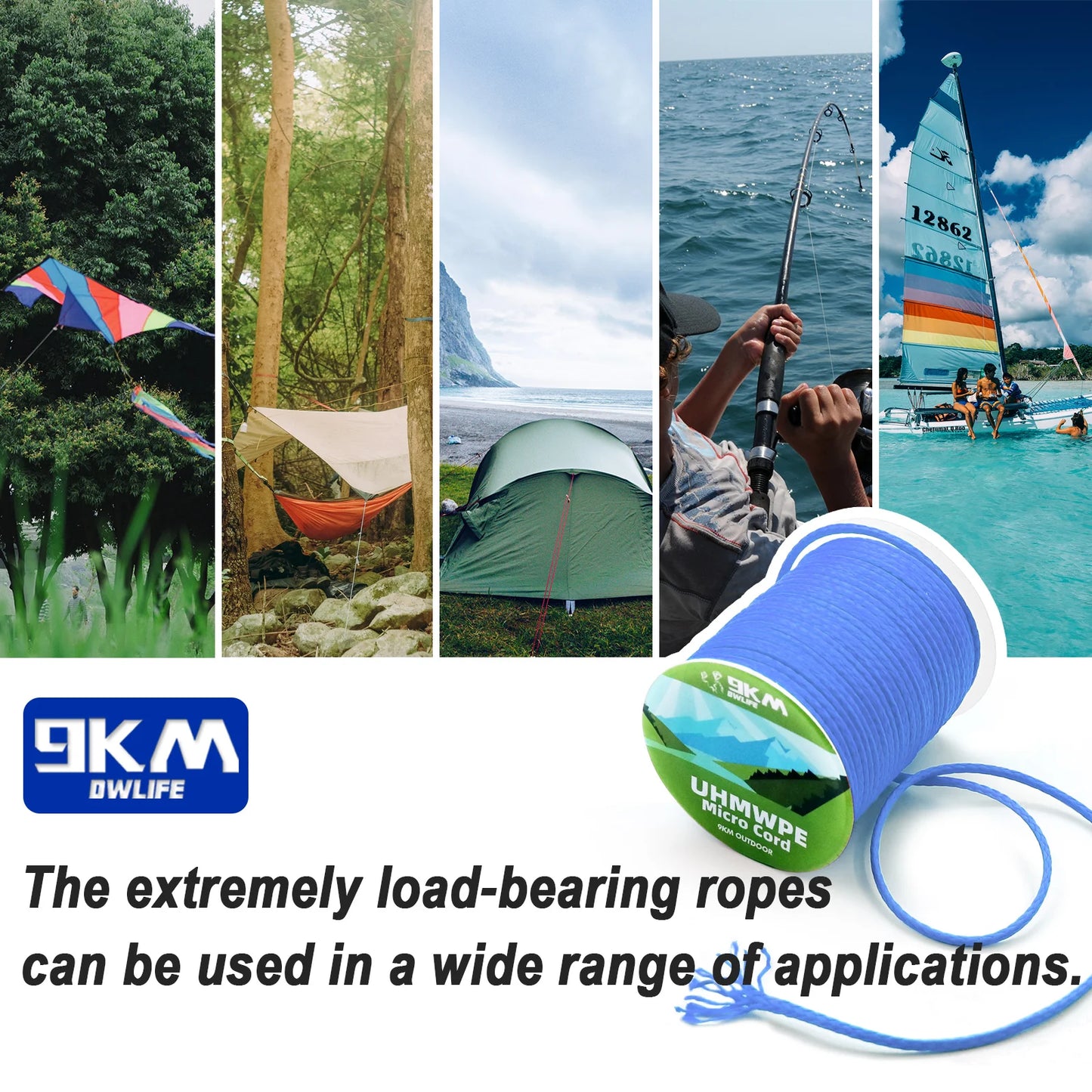 9KM UHMWPE Cord 0.8~1.6mm Hollow Braided Rope : Hammock, Tarp Ridgeline, Tent Rope, Kite Line, Fishing, Climbing, Camping, Kayak, Sailboat 100~750lb SWL. STRONGER THAN STEEL. CAN'T HAVE TOO MUCH!