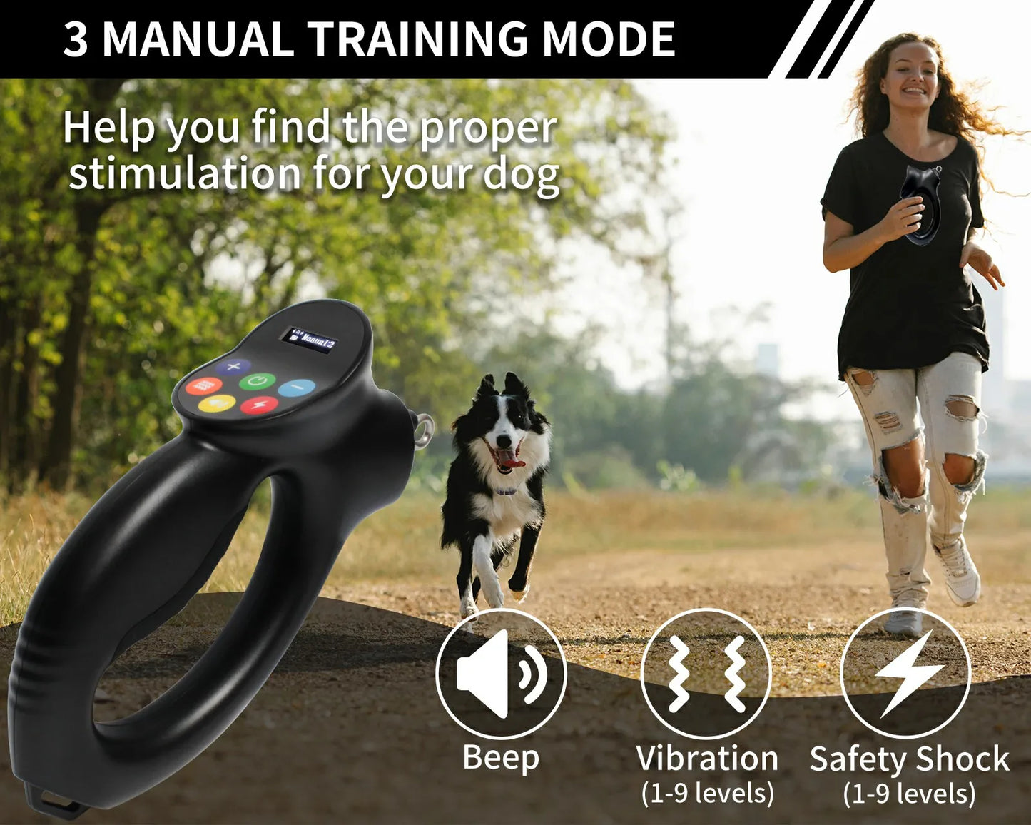 Smart Electric Dog Collar/ Leash Combination: 3 Manual Training Modes + Automatic Leash Activated NO PULL Training Mode.