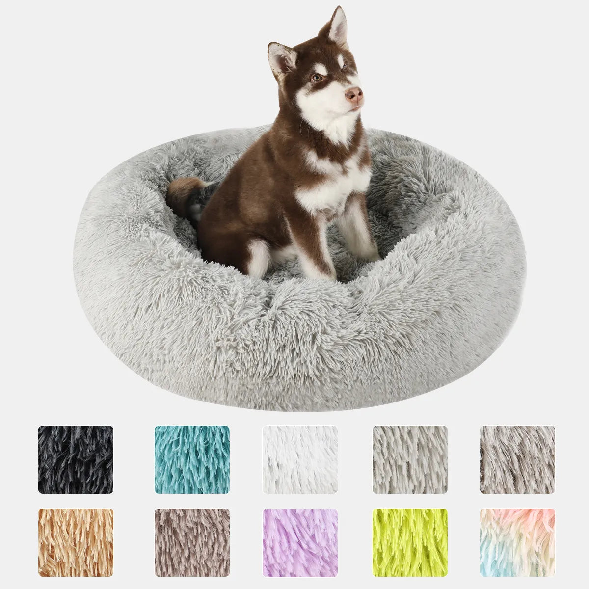 Dog Bed: Plush Donut Style, Multiple Sizes & Colors, Washable, Sized for animals from 2lbs thru 60 lbs.