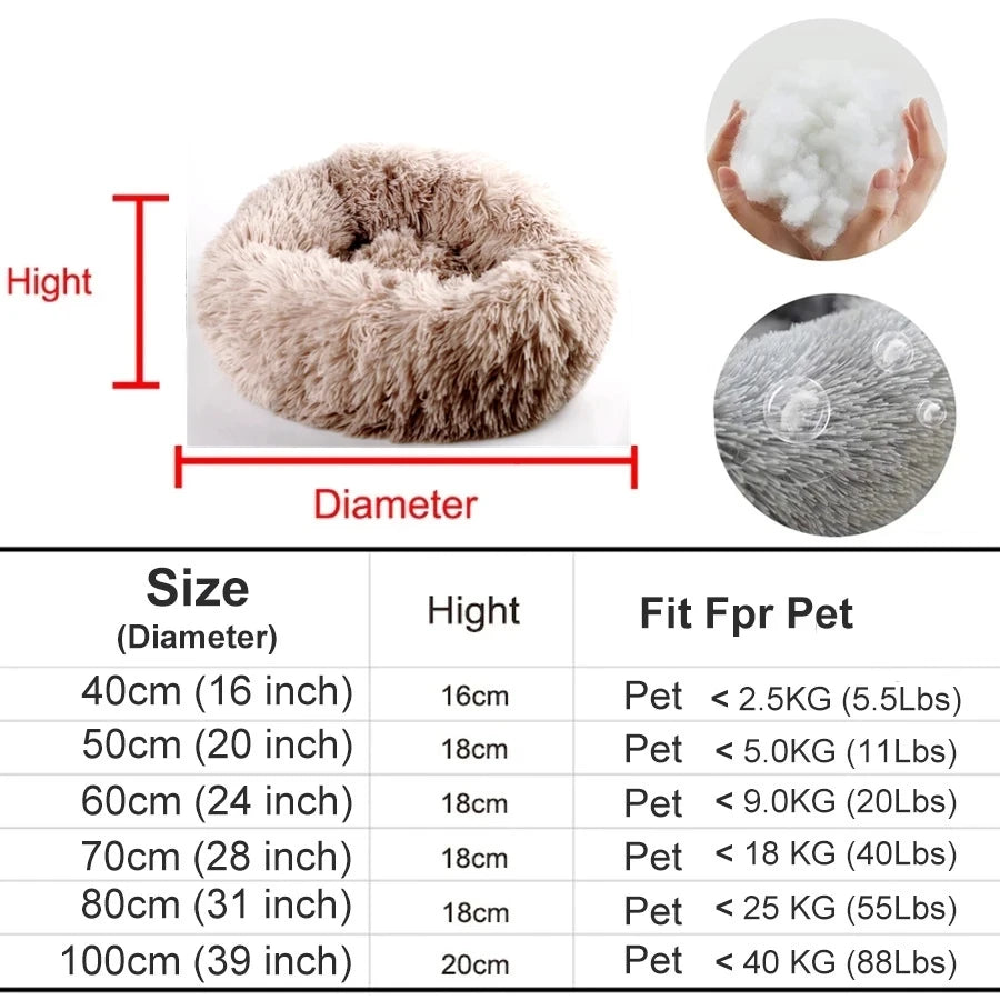 Dog Bed: Plush Donut Style, Multiple Sizes & Colors, Washable, Sized for animals from 2lbs thru 60 lbs.