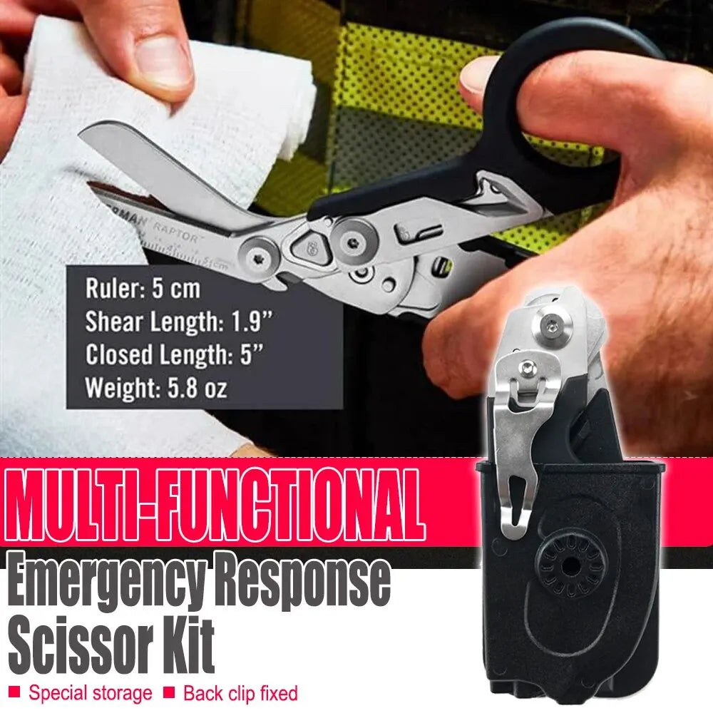 Raptor Emergency Response Shears: Multifunctional Scissors with Strap Cutter and Glass Breaker. Composite Holster included.