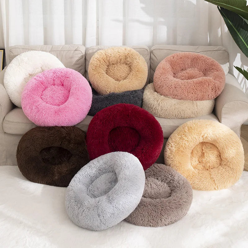 Dog Bed: Plush Donut Style, Multiple Sizes & Colors, Washable, Sized for animals from 2lbs thru 60 lbs.