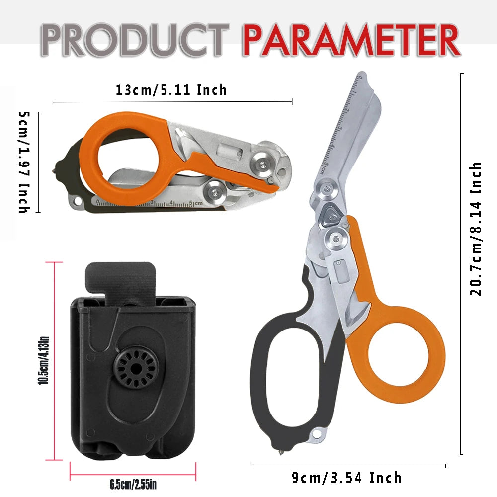 Raptor Emergency Response Shears: Multifunctional Scissors with Strap Cutter and Glass Breaker. Composite Holster included.