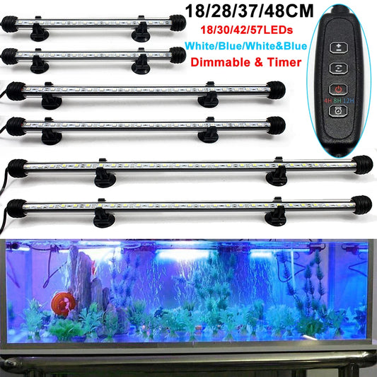 18-48CM LED Waterproof Fish Tank Light, Dimmable, Submersible, Lamp with Timer Auto On/Off , 3 Underwater Lighting Modes