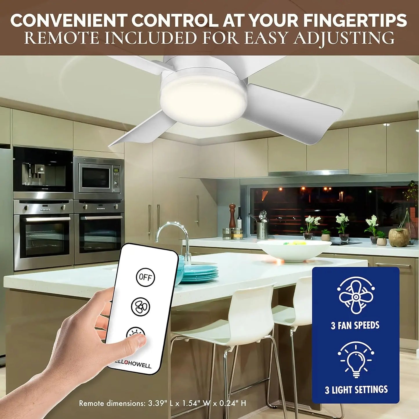 30W Ceiling Fan Led Light :E27 Socket Fan With Smart Remote Control, 1000Lm 5000K Bulb, Fan Lamp For Bedroom, Living Room, Anyroom. Supplied with socket extender for Recessed Ceiling Fixture installation.