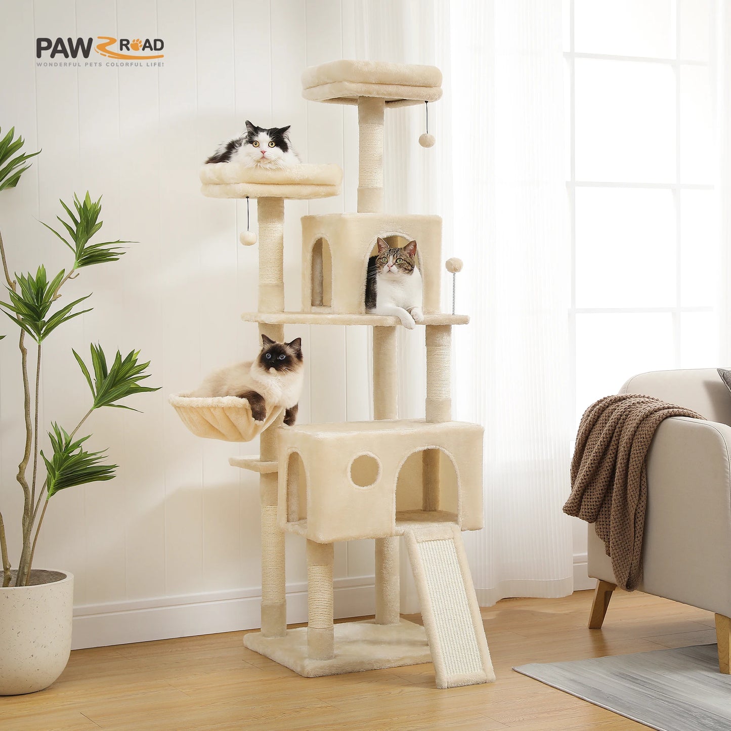 Multi-Level Cat Tree With Cozy Perches: Stable Cat Climbing Frame, Scratching, Board Toys.