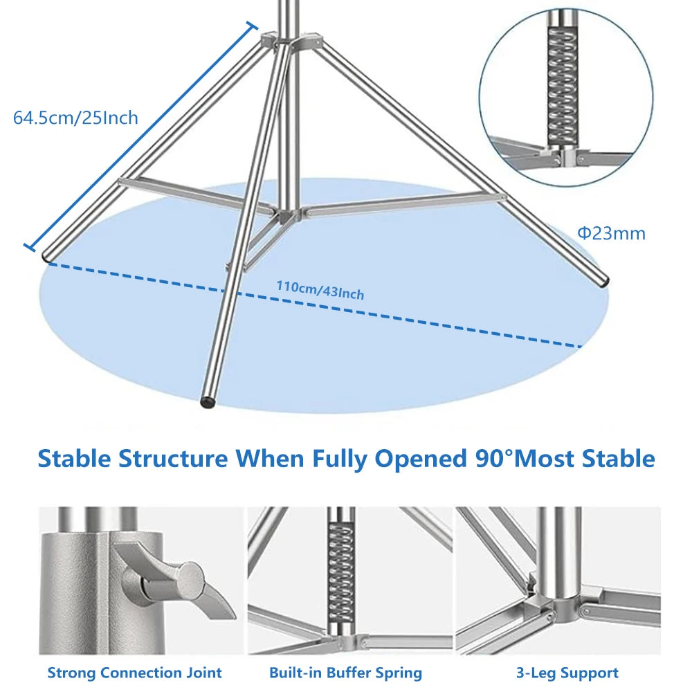 280cm Stainless Steel "Baby" Light Stand: 9' Reach, 22lb Cap., Foldable Tripod Base. Studio& Location Use.