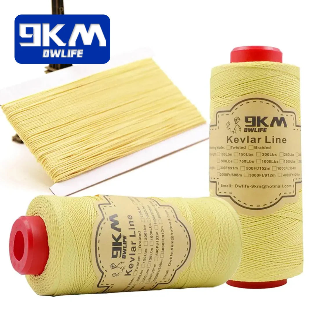 100lb Braided Kevlar Line: Kite Fishing Cord, High Strength, Heat Resistance, Outdoor Camping, Backpacking Rope. Multiple Lengths.