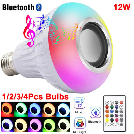 12W RGBW E27 Smart Bluetooth Speaker Bulb: Wireless Remote Control, RGB Color Changing,PAR Style Lamp w/Bluetooth Speaker. IDEAL SMALL SPACE PARTY ACCESSORY. Color Changing Light AND Sound from Single Source.