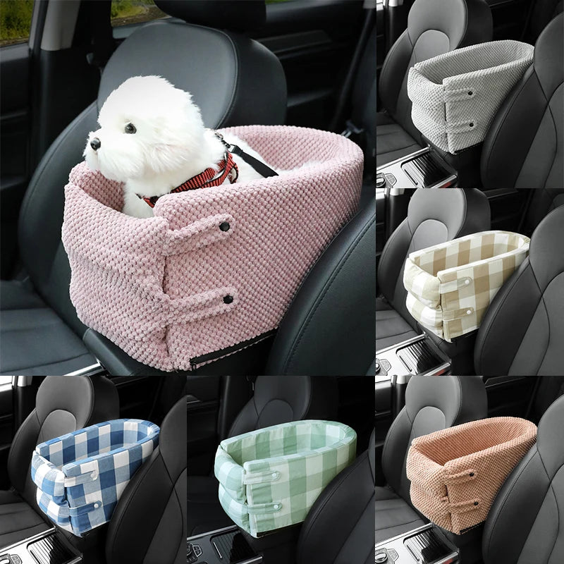 Portable Pet Car Seat: Central Console/Armrest Nonslip Dog Carrier, Safe Car Armrest Box Booster Bed For Small Dog Cat Travel