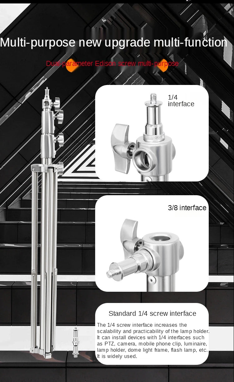 280cm Stainless Steel "Baby" Light Stand: 9' Reach, 22lb Cap., Foldable Tripod Base. Studio& Location Use.