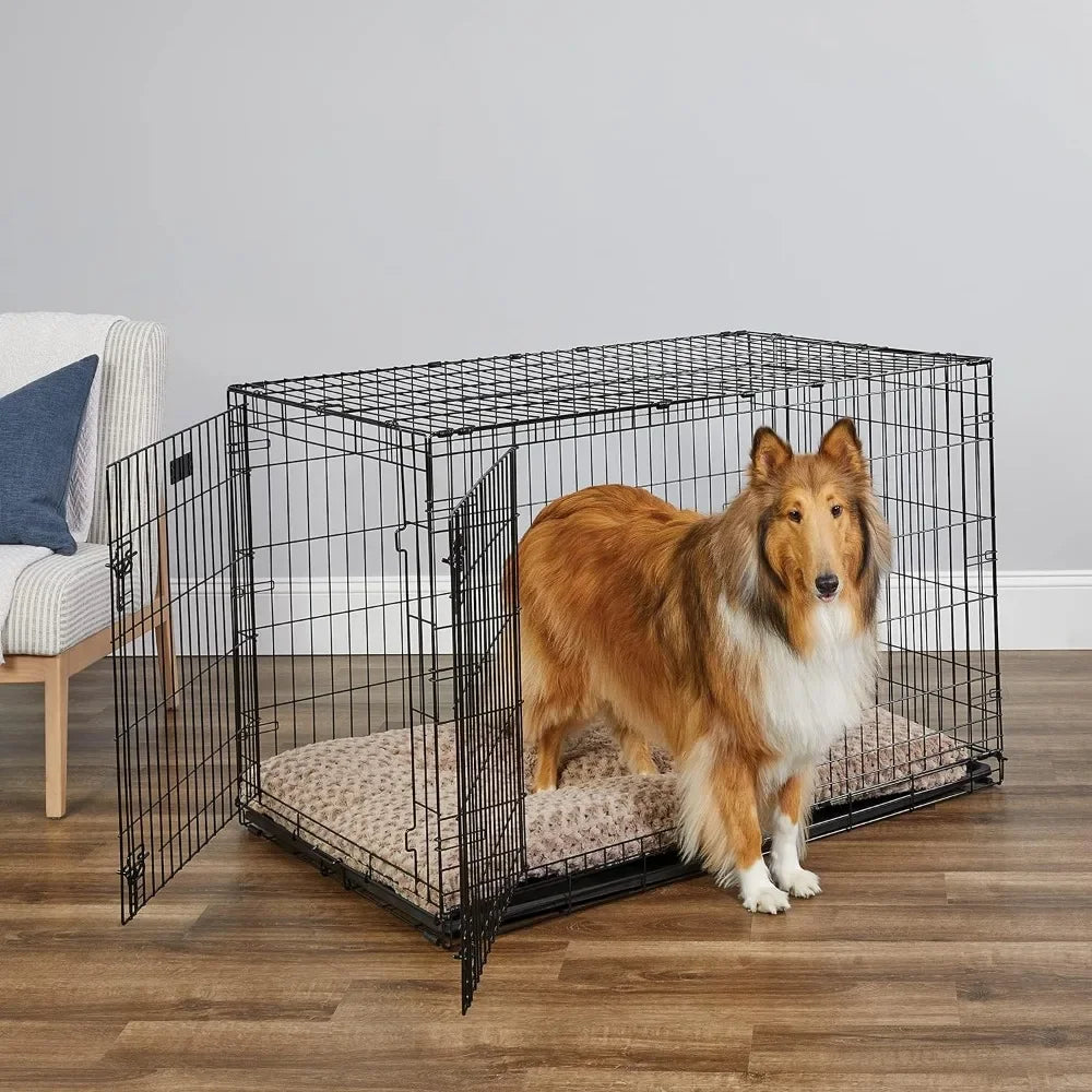 Large Breed Dog Cage: Collapsible Hinged Wire Construction with Leak Proof Floor Pan