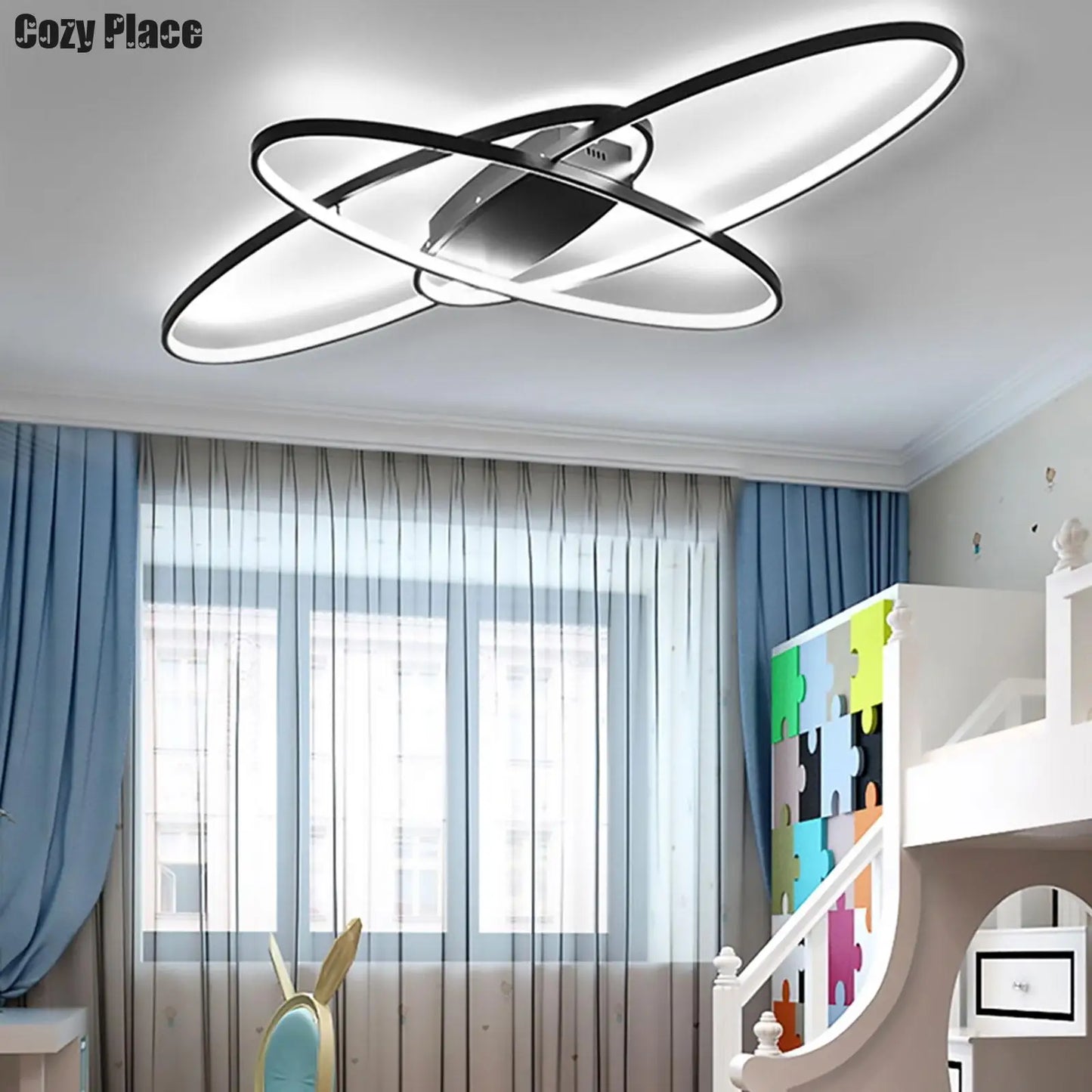 LED Ceiling Chandelier:  Modern Geometric, Low Drop, Home Decor Ceiling Lighting, Brightness & Color Temp Remotely Controlled, Black/White