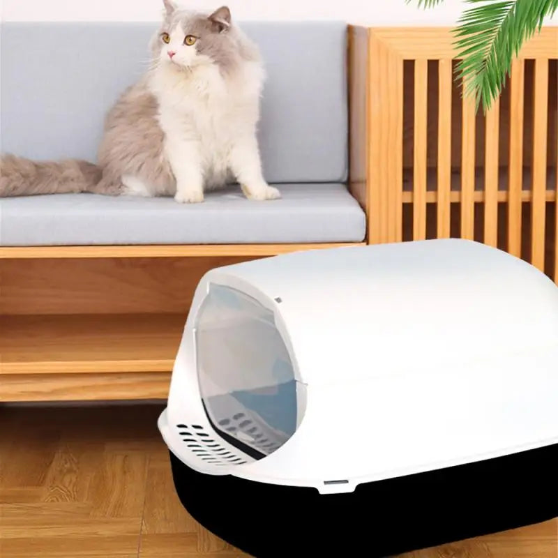 Front Lift Lid Fully Enclosed Litter Pan: Splash-proof & Odor Reducing Cat Litter Box. (Free Scoop)