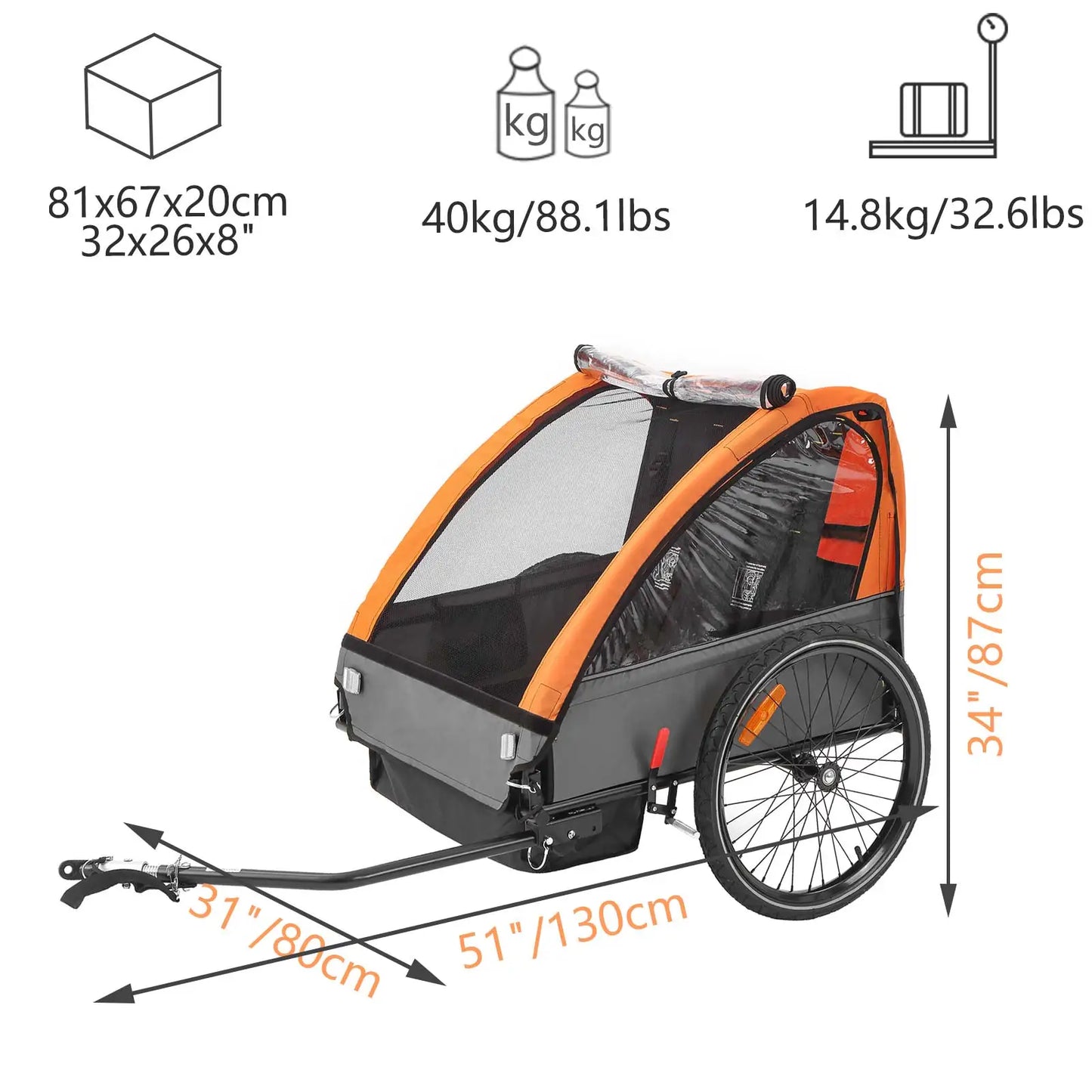 Fiximaster 2 Seat Kids Bicycle Trailer: Safety Quick Attach to Bike with 5-Point Harness and Storage Bags Suitable for 2 Kids