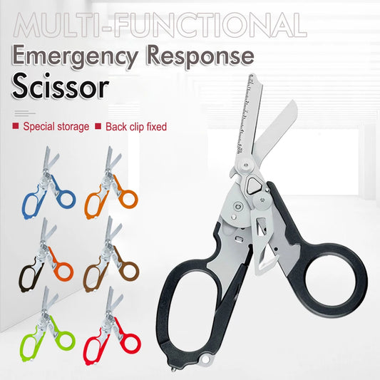 Raptor Emergency Response Shears: Multifunctional Scissors with Strap Cutter and Glass Breaker. Composite Holster included.