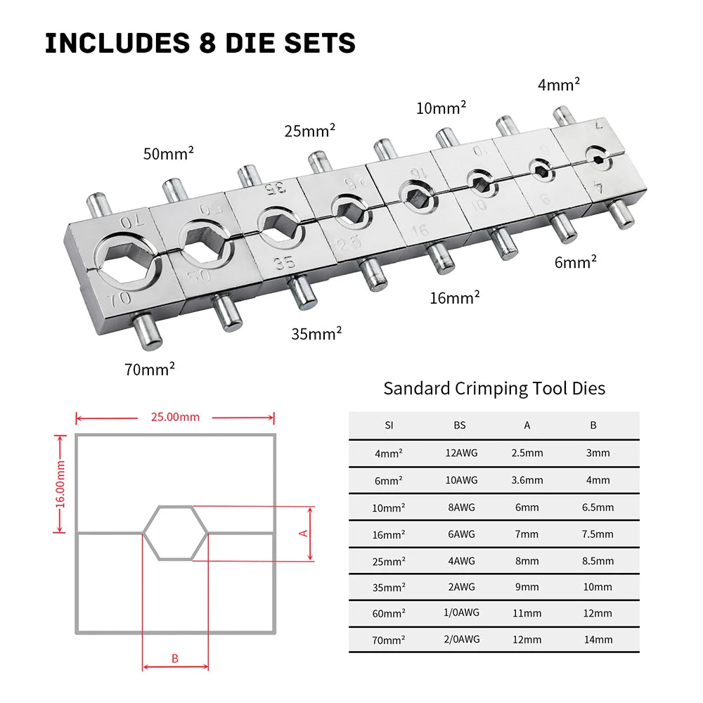 4,6,10,16,25,35,50,70mm² Home Hydraulic Crimping Tool: DIY Cable Wiring Crimping Plier, Manual Hydraulic Press